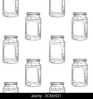 Modèle vectoriel sans couture de bocaux de stockage vides. Tous les objets sont dessinés à la main à l'encre convertis en vecteur. L'illustration peut être imprimée sur Illustration de Vecteur