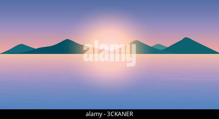 Coucher de soleil ou lever de soleil sur la mer ou l'océan. Illustration de Vecteur