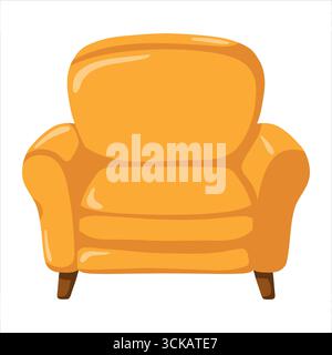 Fauteuil jaune de dessin animé dans un style de maison confortable. Illustration isolée vectorielle sur fond blanc. Illustration de Vecteur