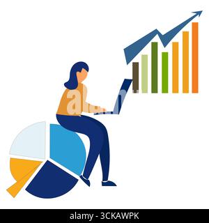 Illustration de la réussite commerciale. Vecteur de croissance financière. Analyse des données marketing. Concept de collaboration de travail d'équipe. Illustration de Vecteur
