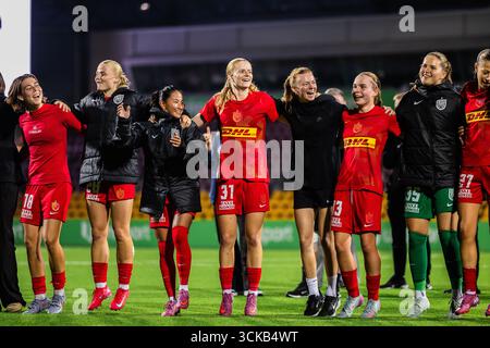 Farum, Danemark. 10 septembre 2025. Les joueuses du FC Nordsjaelland vues en fête après le match de qualification de la Coupe Europa féminine de l'UEFA entre le FC Nordsjaelland et les kups au Right to Dream Park à Farum. Crédit : Gonzales photo/Alamy Live News Banque D'Images