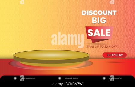 Grande vente à rabais avec podium doré et fond dégradé vibrant Illustration de Vecteur