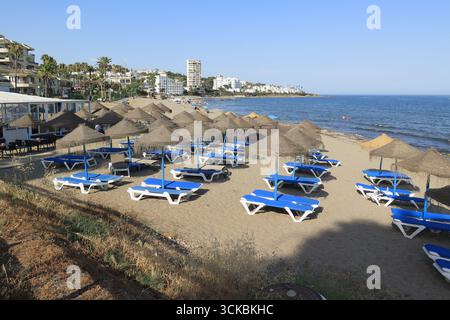 Plage de Mijas Costa, Málaga, Espagne. Banque D'Images