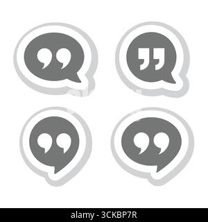 Guillemets dans l'autocollant vectoriel de bulle de parole. Bulle de discussion et icône 3D entre guillemets. Illustration de Vecteur