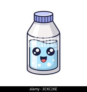 Bouteille d'eau, rince-bouche mignon kawaii illustration. Illustration vectorielle. Style dessin animé dessiné à la main. Concept d'hygiène buccale. Outil dentaire Illustration de Vecteur