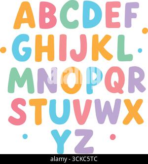 Alphabet de dessin animé pastel en lettres majuscules arrondies Illustration de Vecteur