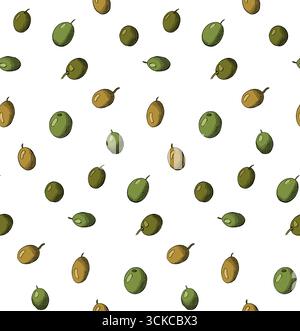 Motif sans couture de baies d'olive. Illustration vectorielle en couleur à l'encre de la ligne graphique. Fond blanc. Illustration de conception d'emballage. Pour poster, invitation, Illustration de Vecteur