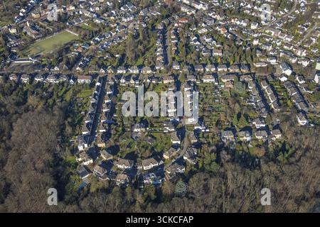 Vue aérienne, Housing Estate semi-circulaire am Buehl, Saarn - West, Muelheim an der Ruhr, Ruhr area, Rhénanie du Nord-Westphalie, Allemagne, DE, Europe, aérienne Banque D'Images