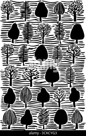 Arbres de verger dans la conception de motif de fleur pour le décor printanier. Illustration de Vecteur