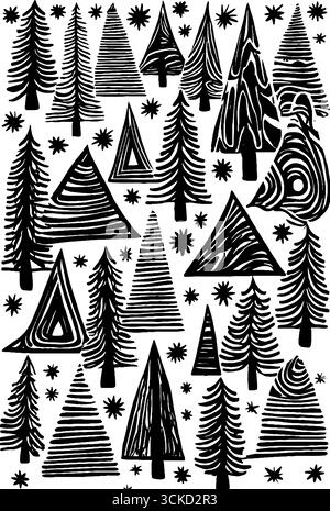 Motif de forêt stylisé avec des tentes et des étoiles - idéal pour les conceptions inspirées de la nature. Illustration de Vecteur