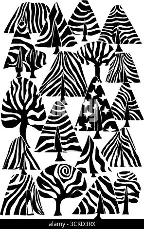 Motif d'aventure abstrait boisé avec des tentes stylisées, des étoiles et des arbres pour des projets de conception. Illustration de Vecteur