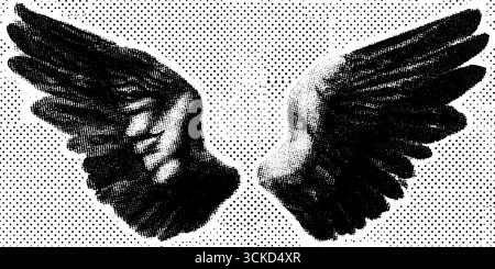 Ailes d'ange avec texture demi-teinte pour design encré et autocollant Illustration de Vecteur