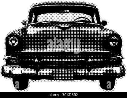 Voiture classique vintage des années 1950 dans un style demi-ton rétro. Illustration de Vecteur