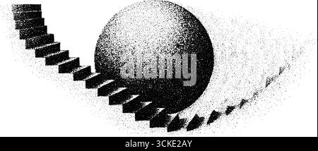 Sphère flottante surréaliste avec gradation en pointillés et en pointillés en mouvement. Illustration de Vecteur