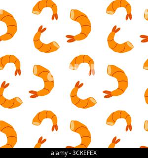 Cette conception comporte plusieurs crevettes orange stylisées disposées en un motif répétitif sur un fond blanc propre. Idéal pour le tissu ou les objets décoratifs Illustration de Vecteur