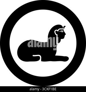 Sphinx Egypte Pyramid concept statue égyptienne de Gizeh icône en cercle rond couleur noire illustration vectorielle image solide style simple Illustration de Vecteur