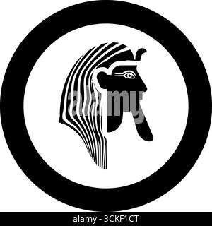 Tête pharaon COP faro masque icône en cercle rond couleur noire illustration vectorielle image solide contour style simple Illustration de Vecteur