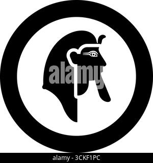 Tête pharaon COP faro masque icône en cercle rond couleur noire illustration vectorielle image solide contour style simple Illustration de Vecteur