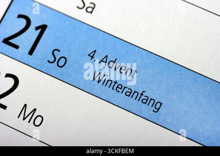 Calendrier annuel 2025, 21 décembre, 4e dimanche de l'Avent et début de l'hiver, Allemagne Banque D'Images