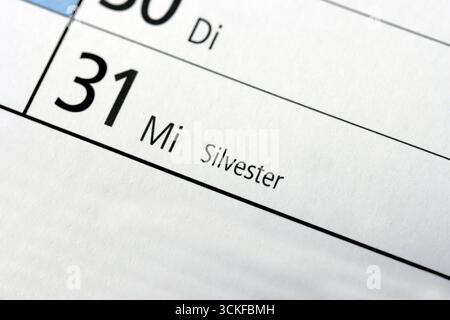 Calendrier annuel 2025, décembre 31, réveillon du nouvel an, le dernier jour de l'ancienne année, Allemagne Banque D'Images