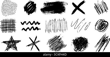 Collection de textures sans couture dessinées à la main et gribouilles avec des effets de pinceau et de crayon. Illustration de Vecteur