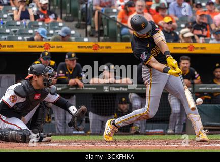 Baltimore, États-Unis. 11 septembre 2025. BALTIMORE, Maryland - 11 SEPTEMBRE : Jared Triolo (19 ans), court-circuit des Pirates de Pittsburgh, lors d'un match MLB entre les Orioles de Baltimore et les Pirates de Pittsburgh, le 11 septembre 2025, à Oriole Park à Camden Yards, à Baltimore, dans le Maryland. (Photo de Tony Quinn/SipaUSA) crédit : Sipa USA/Alamy Live News Banque D'Images