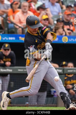 Baltimore, États-Unis. 11 septembre 2025. BALTIMORE, MD - 11 SEPTEMBRE : deuxième base des Pirates de Pittsburgh Nick Gonzales (39) à la batte lors d'un match MLB entre les Orioles de Baltimore et les Pirates de Pittsburgh, le 11 septembre 2025, à Oriole Park à Camden Yards, à Baltimore, Maryland. (Photo de Tony Quinn/SipaUSA) crédit : Sipa USA/Alamy Live News Banque D'Images