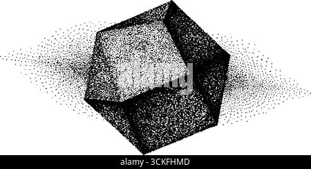 Stipple Dotwork illustration d'un cube de cristal flottant dans le style pointillisme vintage. Illustration de Vecteur