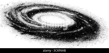 Galaxie spirale abstraite à pointillés minimaliste dans un style matriciel demi-ton. Illustration de Vecteur