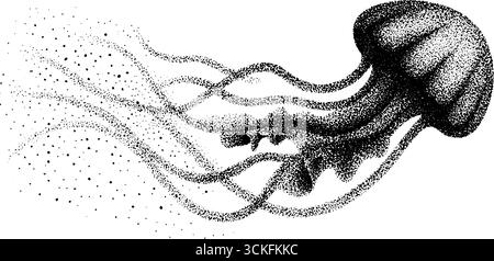 Art en pointillés d'une gracieuse méduse en mouvement. Illustration de Vecteur