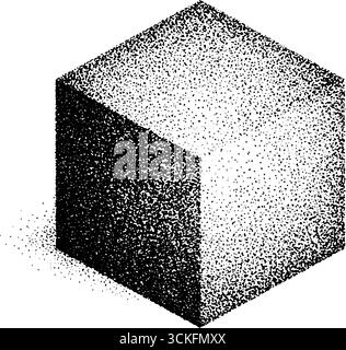 Illustration pointillée d'un petit cube avec effet demi-ton vintage. Illustration de Vecteur