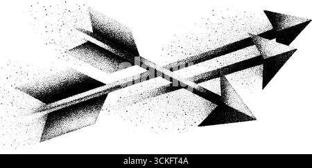 Illustration pointillée de dotwork de trois flèches avec effet demi-ton vintage pour les projets de conception. Illustration de Vecteur