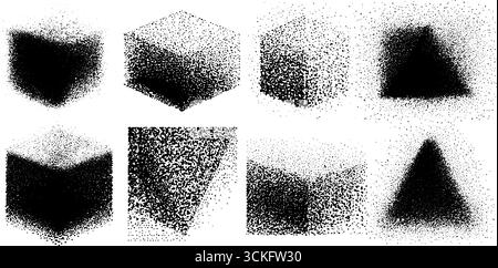Formes isométriques avec gradation pointillée et dotwork pour les projets de design et d'art. Illustration de Vecteur