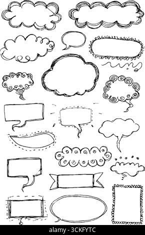 Ensemble de bulles de discours en pointillés décoratifs dessinés à la main et de nuages de pensée pour un design créatif. Illustration de Vecteur