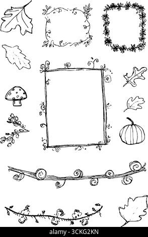 Feuillage d'automne décoratif dessiné à la main et accents pour des motifs saisonniers. Illustration de Vecteur