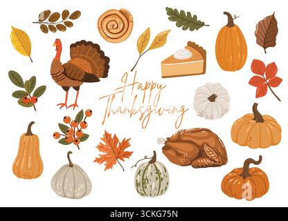 Conception de Thanksgiving, collection d'automne, ensemble confortable d'automne, conception pour affiches, cartes, autocollants Illustration de Vecteur