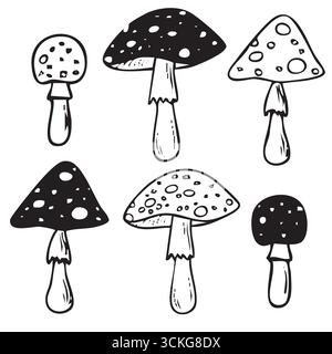 Doodle vectoriel dessiné à la main de champignons Illustration de Vecteur