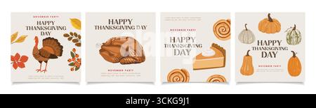 Conception de Thanksgiving, collection d'automne, ensemble confortable d'automne, conception pour affiches, cartes, autocollants Illustration de Vecteur