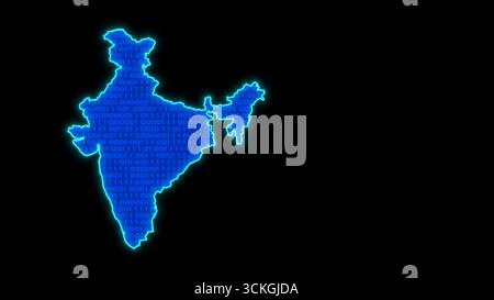 Carte Glowing Digital India avec code binaire Banque D'Images
