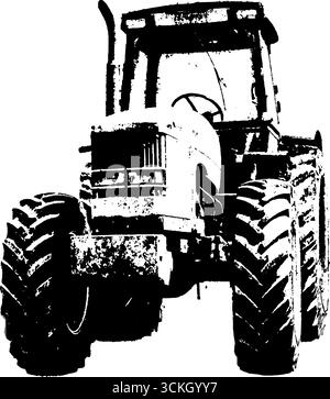 Pochoir tracteur noir et blanc à contraste élevé pour un décor design vintage. Illustration de Vecteur