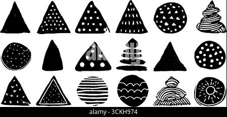 Modèle sans couture géométrique linocut avec des triangles et des cercles pour la conception. Illustration de Vecteur