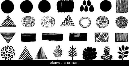 Collection de formes géométriques linocut pour des projets de design créatifs. Illustration de Vecteur