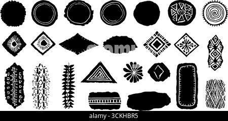 Figurines abstraites linocut artistiques et collection de cercles géométriques pour un design créatif. Illustration de Vecteur