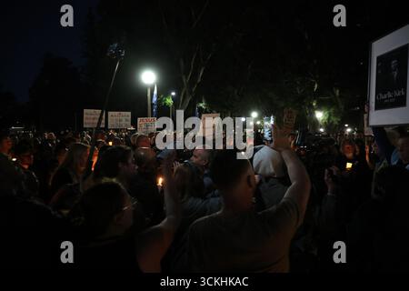 Sydney, Nouvelle-Galles du Sud, Australie. 12 septembre 2025. Turning point Australia a organisé une veillée à Hyde Park suite à l'assassinat de Charlie Kirk. Crédit : Richard Milnes/Alamy Live News Banque D'Images