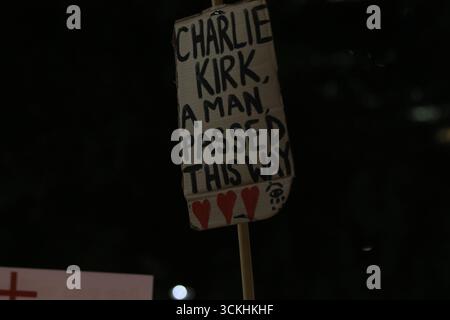 Sydney, Nouvelle-Galles du Sud, Australie. 12 septembre 2025. Turning point Australia a organisé une veillée à Hyde Park suite à l'assassinat de Charlie Kirk. Crédit : Richard Milnes/Alamy Live News Banque D'Images