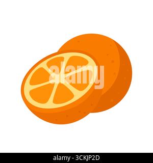 Illustration de style plat de fruit orange entier et demi Illustration de Vecteur