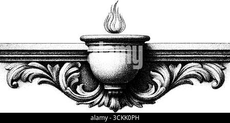 Silhouette de support de torche vintage avec cadre en bois orné pour des thèmes rétro. Illustration de Vecteur