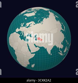 Turkménistan sur la carte Globe centré sur le Turkménistan. Emplacement du pays sur la carte du monde. Palette de couleurs sarcelle menthe pâle. Illustration de Vecteur