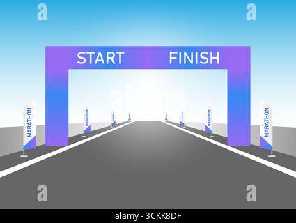 Concept d'événement de course à pied marathon. Panneau marathon 42,195 kilomètres. Illustration vectorielle. Illustration de Vecteur