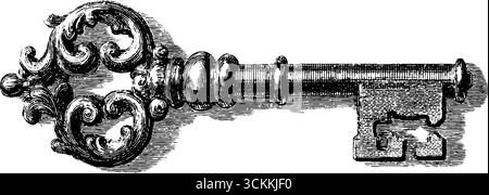 Clé antique avec gravure en défilement pour le design rétro et la décoration. Illustration de Vecteur